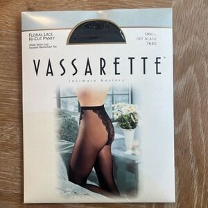 New Vtg Vassarette‎ Floral Lace Hi-Cut Panty Hosiery Black Womens Small #7640